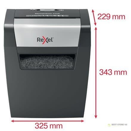Rexel Momentum X308 dokumentförstörare, 8 ark, P-3, 15 liters korg, svart