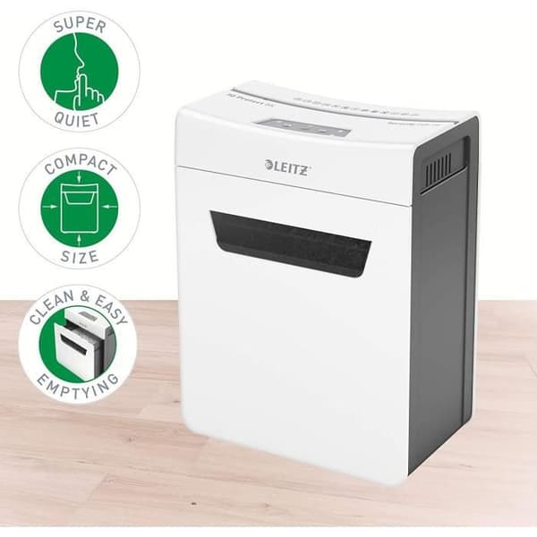 Dokumentförstörare - LEITZ - IQ Protect 8X - P4 Cross Cut - 8 ark - 14 liter - Vit