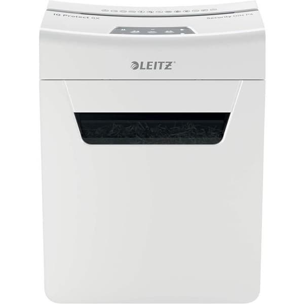 Dokumentförstörare - LEITZ - IQ Protect 8X - P4 Cross Cut - 8 ark - 14 liter - Vit