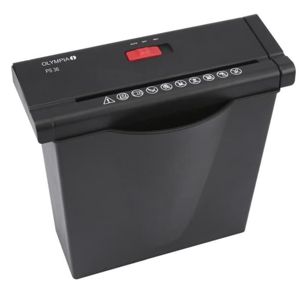 Pappersförstörare - OLYMPIA - PS 36 - 6 mm remsa - Kapacitet 6 ark - 7 liters korg