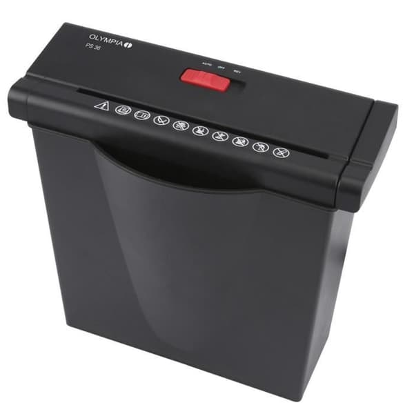 Pappersförstörare - OLYMPIA - PS 36 - 6 mm remsa - Kapacitet 6 ark - 7 liters korg