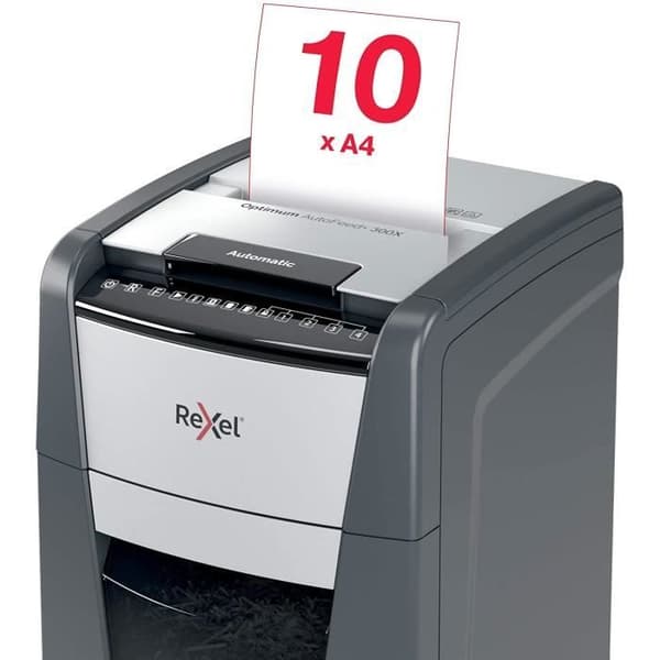 Dokumentförstörare - REXEL - Optimum Auto+ 300X - Korsklippning - 300 ark - 60L