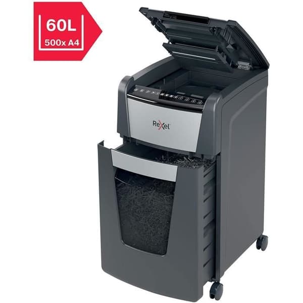 Dokumentförstörare - REXEL - Optimum Auto+ 300X - Korsklippning - 300 ark - 60L