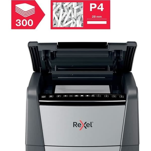 Dokumentförstörare - REXEL - Optimum Auto+ 300X - Korsklippning - 300 ark - 60L