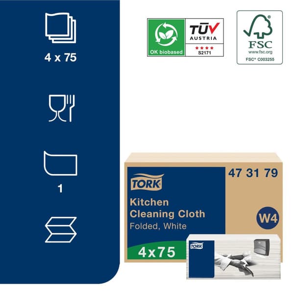 Rengöringsduk TORK W4 Kök vikt vit 75/fp