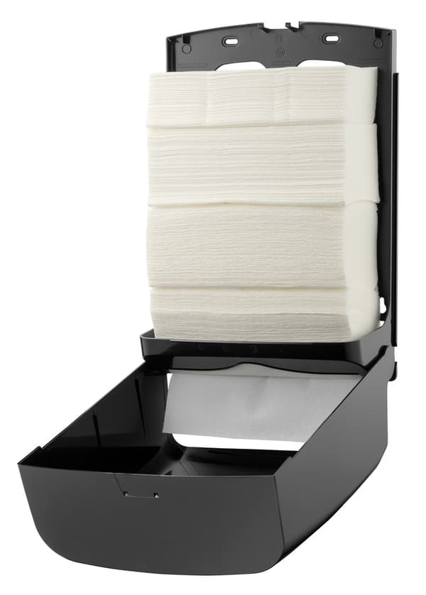 Papirdispenser, Håndklæde dispenser, Papirhåndklædeholder, Papirhåndklæder dispenser, Holder til papirhåndklæder - PQBMidiH, Midi, plastik, sort