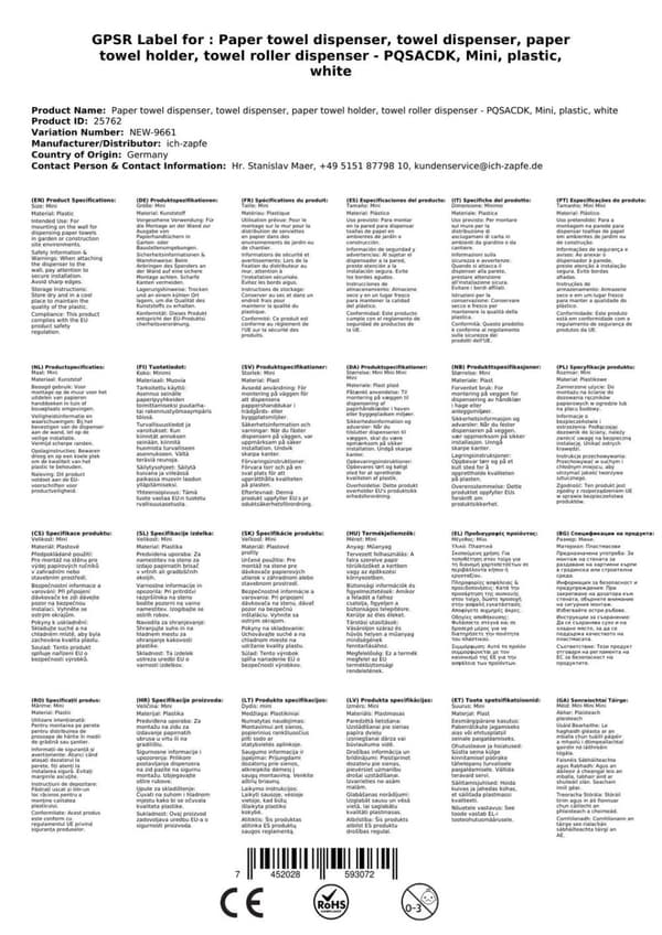Paperiteline seinä, paperin annostelija, paperipyyhepidike, paperipyyhkeiden pidike - PQSACDK, Mini, muovi, valkoinen