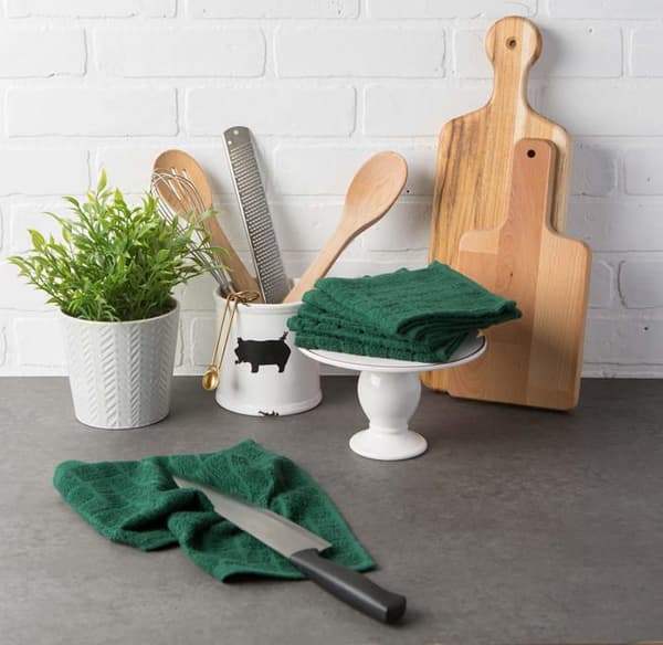 Dii - CAMZ37844 - Set med nebbiga kökshanddukar, 100% bomull, mörkgrön, 30,5 x 30,5 cm