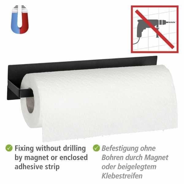 Ima magnetisk rullhållare, pappershandduksrullhållare, i pulverlackerad metall, svart, fixeras utan borrning tack vare magneten