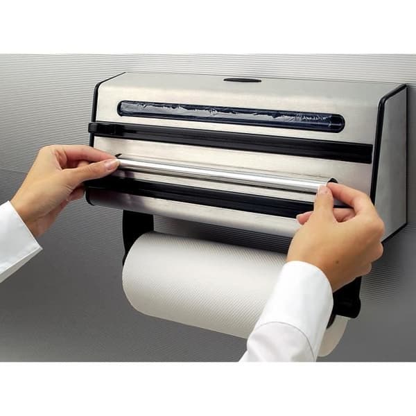 Emsa 504180 Contura tredubbel dispenser i rostfritt stål, dispenser i aluminium 3-i-1 pappershandduk