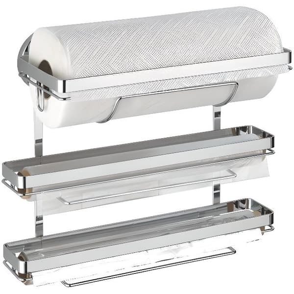 Väggpappershanddukshållare - WENKO - Fäst utan borrning - Pappersdispenser i aluminium - Metall - 33x32x16 cm