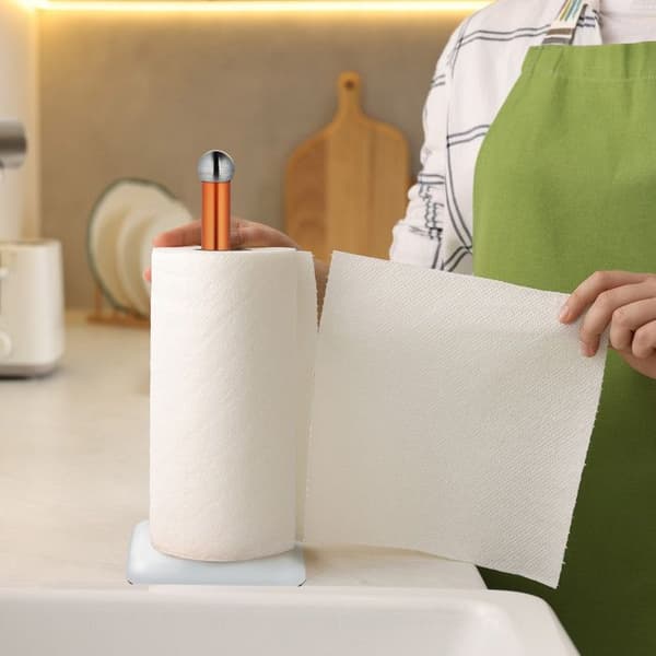 Relaxdays Ouppsaj för papper, rostfritt stål, köksstöd, HxLxP: 36 x 15 x 15 cm, vit - koppar
