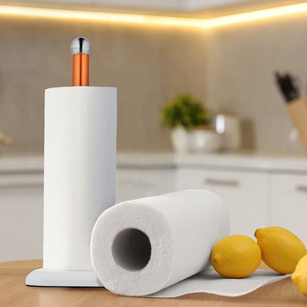 Relaxdays Ouppsaj för papper, rostfritt stål, köksstöd, HxLxP: 36 x 15 x 15 cm, vit - koppar