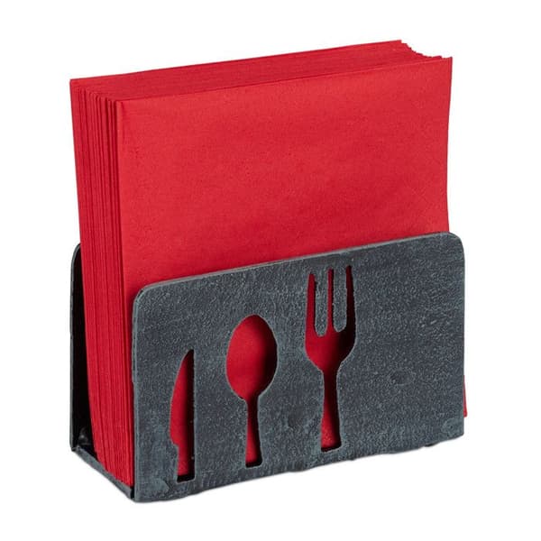 Relaxdays Bord-servett, servetter 33x33 cm, stabil mönster, gjutjärn, servetthållare, grå