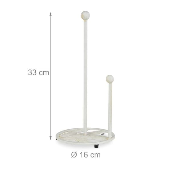 Relaxdays Pappersrullehållare med ben, Gjuten järn, rustik stil, höjd: 33 cm, vit