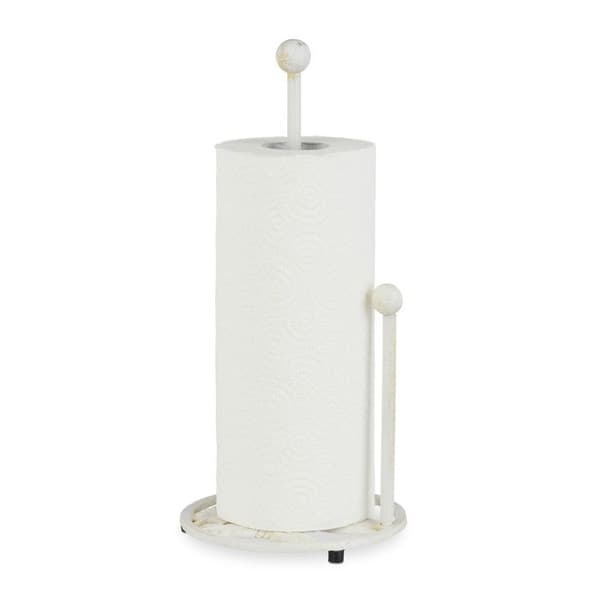 Relaxdays Pappersrullehållare med ben, Gjuten järn, rustik stil, höjd: 33 cm, vit
