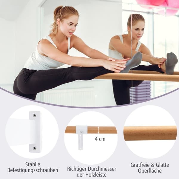 120 cm lang ballettstang i tre inkludert veggavstand veggmontert dansebar naturlig