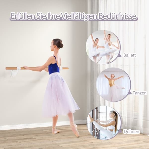 120 cm lang ballettstang i tre inkludert veggavstand veggmontert dansebar naturlig
