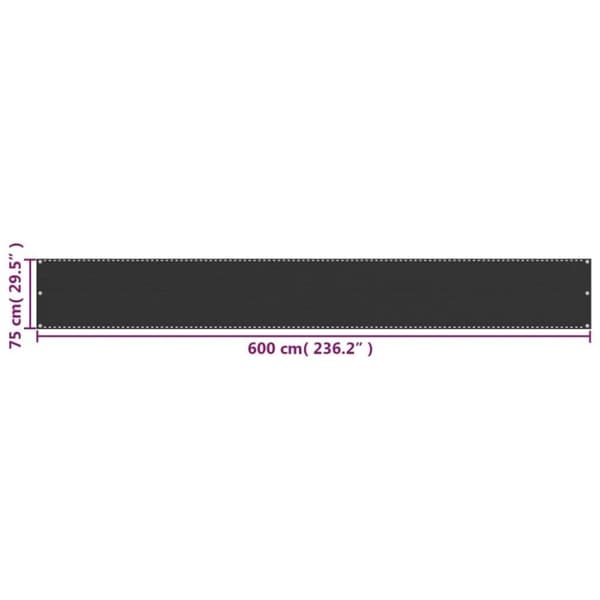 vidaXL Balkongskjerm HDPE 75x600 cm Antrasitt