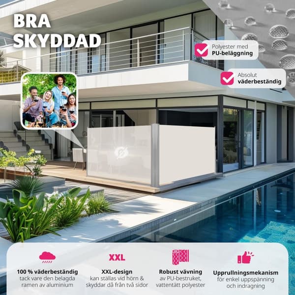Sidomarkis dubbel i Aluminium - 200 x 600 cm, beige