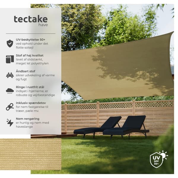 Solsejl firkantet, beige - 5 x 5 m