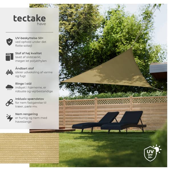Solsejl trekantet, beige - 3,6 x 3,6 x 3,6 m