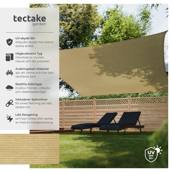 Solsegel i polyeten kvadratiskt, beige - 500 x 500 cm
