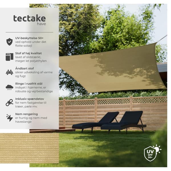 Solsejl firkantet, beige - 4 x 4 m