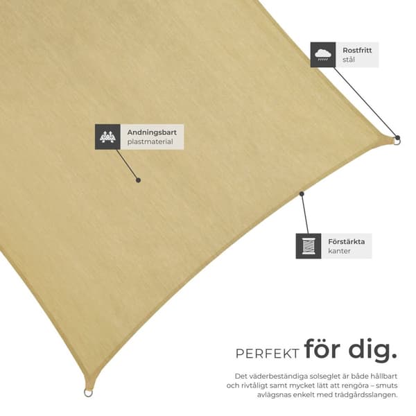 Solsegel i polyeten kvadratiskt, beige - 540 x 540 cm