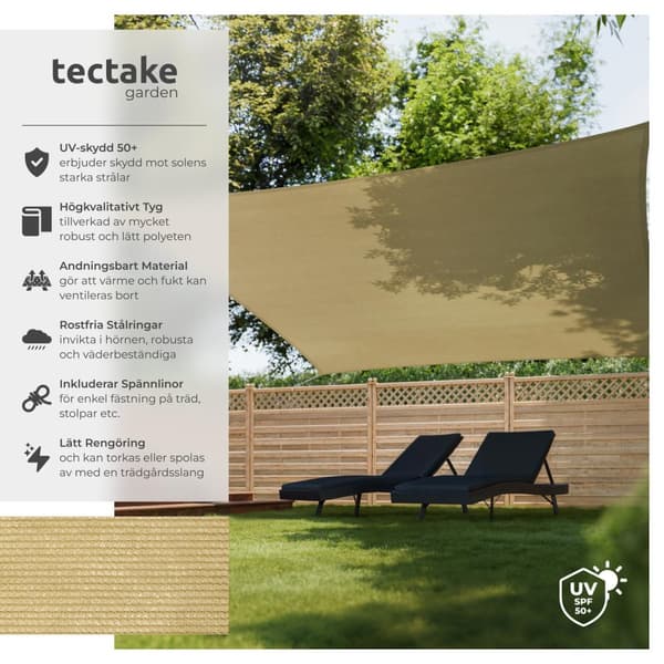 Solsegel i polyeten kvadratiskt, beige - 540 x 540 cm