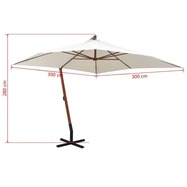 vidaXL hængeparasol 300x300 cm træstang hvid