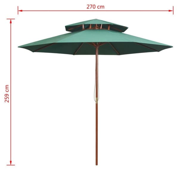 vidaXL 2-kerroksinen Aurinkovarjo 270x270 cm Puutanko Vihreä