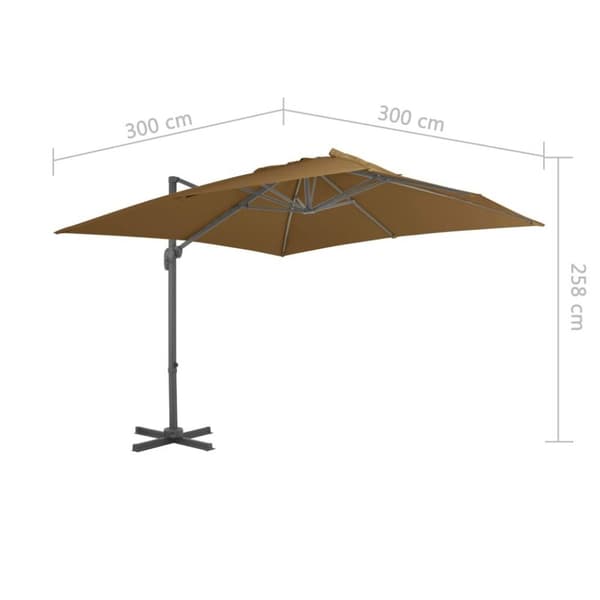 vidaXL hængeparasol 300x300 cm aluminiumsstang gråbrun