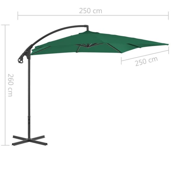 vidaXL Riippuva aurinkovarjo teräspylväällä 250x250 cm vihreä