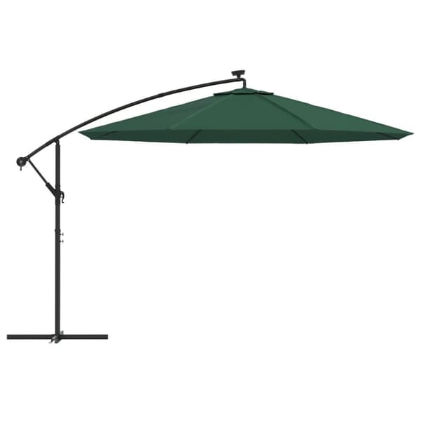 vidaXL hængeparasol med LED-lys og metalstang 350 cm grøn