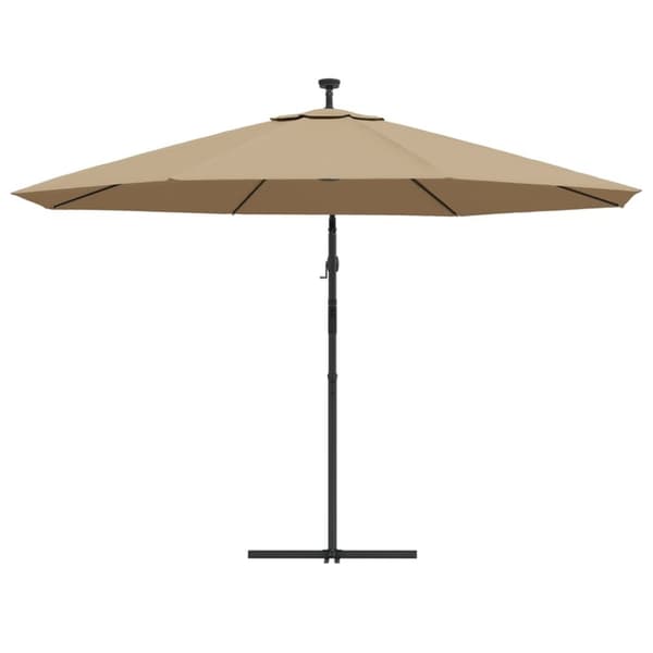 vidaXL hængeparasol med LED-lys og metalstang 350 cm sandfarvet