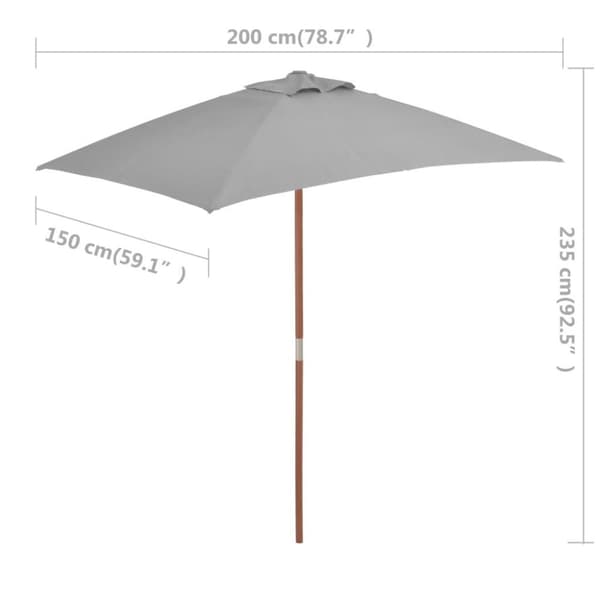 vidaXL udendørs parasol med træstang 150 x 200 cm antracitgrå