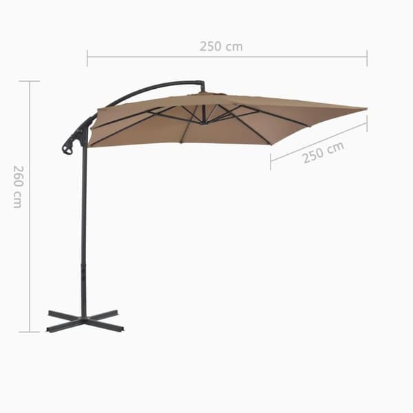 vidaXL hængeparasol 250x250 cm stålstang gråbrun