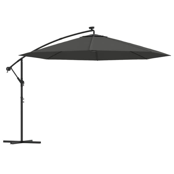 vidaXL hængeparasol med LED-lys og metalstang 350 cm antracitgrå