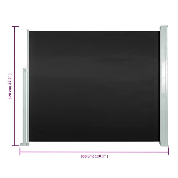 vidaXL Sisäänvedettävä sivumarkiisi 120 x 300 cm musta