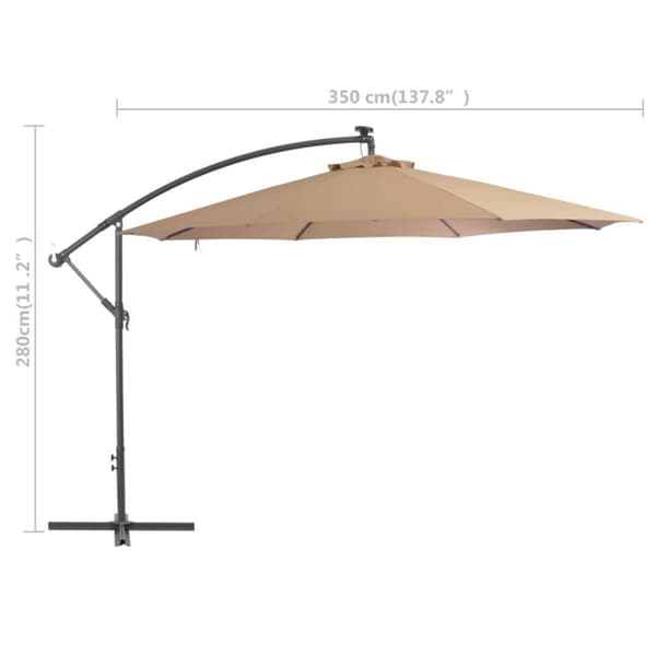 vidaXL hængeparasol med aluminiumstang 350 cm gråbrun