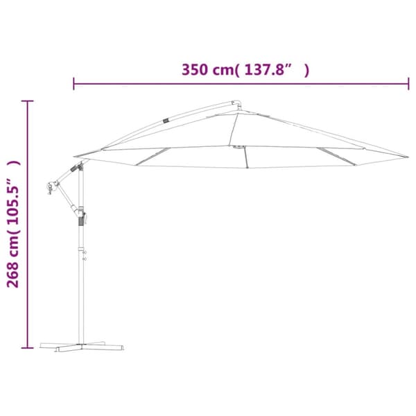 vidaXL hængeparasol med aluminiumstang 350 cm gråbrun