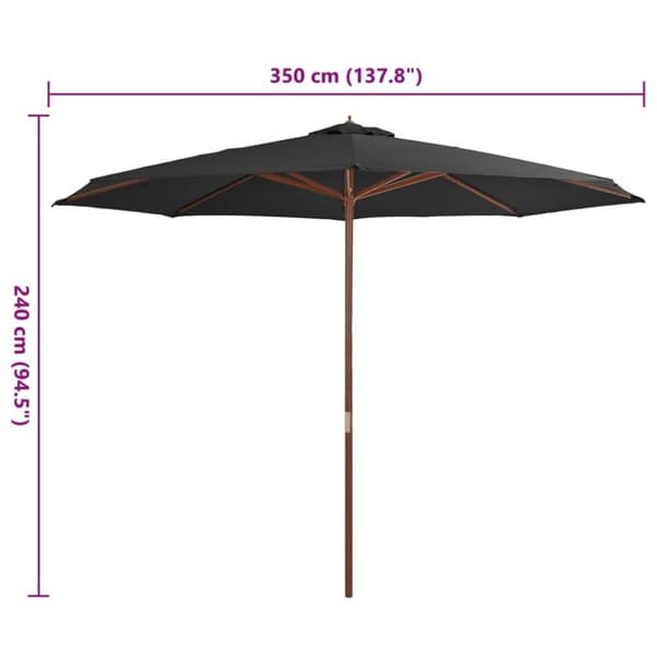 vidaXL udendørs parasol med træstang 350 cm antracitgrå