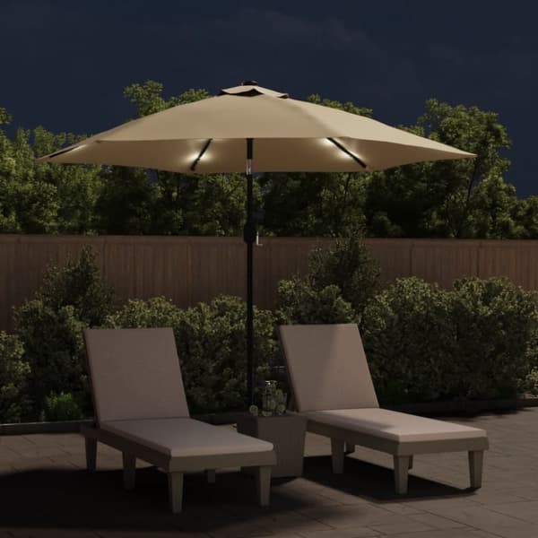 vidaXL Parasoll med LED-lys og stålstang 300 cm gråbrun
