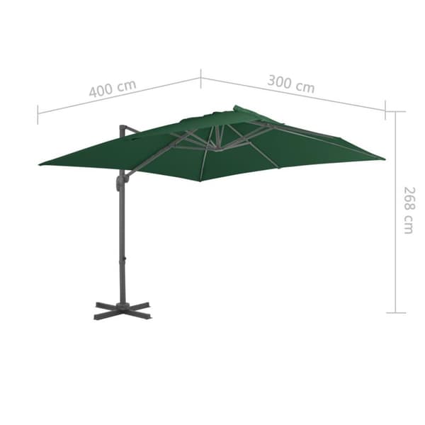 vidaXL Hengende hageparasoll med aluminiumsstang 400x300 cm grønn