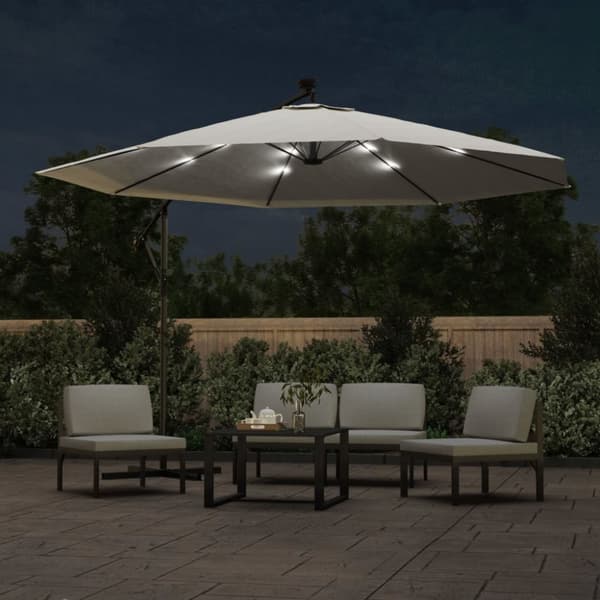 vidaXL Frihängande parasoll med LED metallstång 350 cm sand