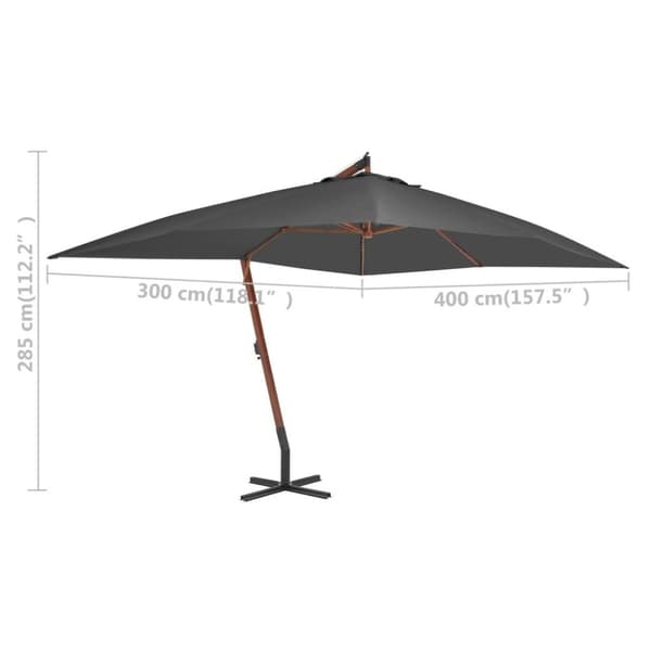 vidaXL Hengende hageparasoll med trestang 400x300 cm antrasitt