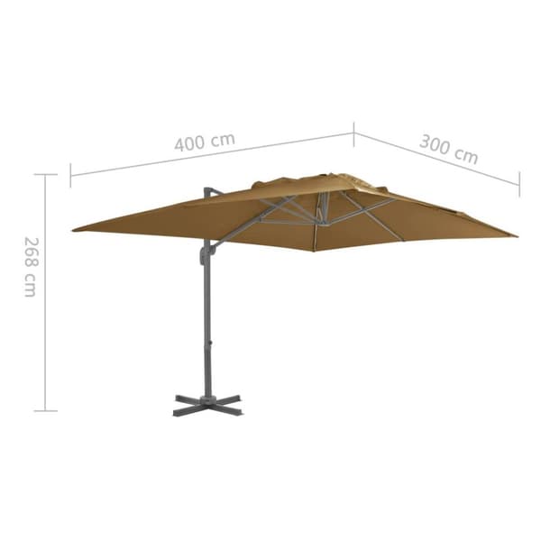 vidaXL Frihängande parasoll med aluminiumstång taupe 400x300 cm