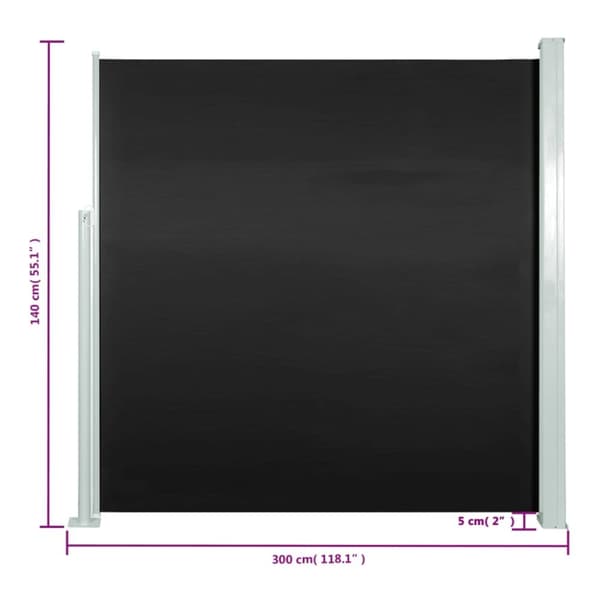 vidaXL Infällbar sidomarkis 140 x 300 cm svart