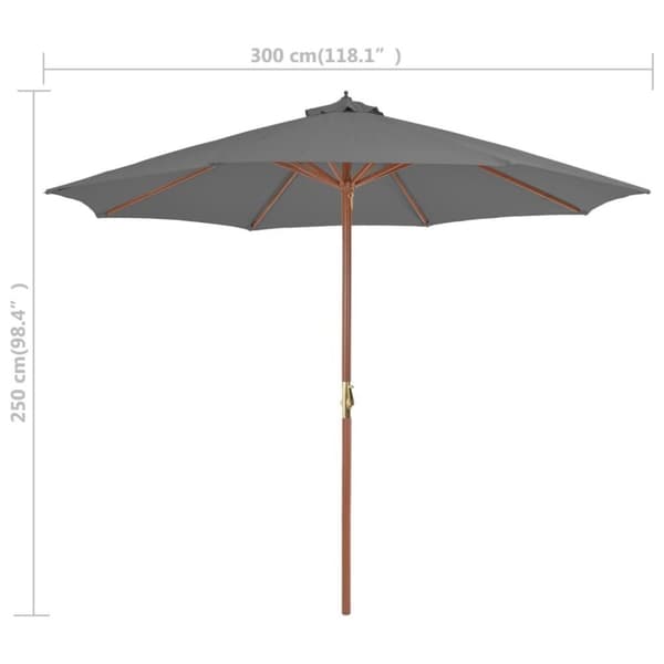 vidaXL Parasoll med trestang 300 cm antrasitt